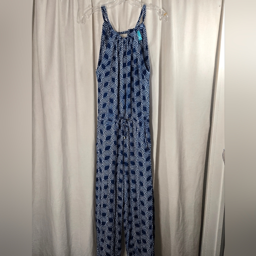 Escapada Blue And White Wide Leg Jumpsuit Sz XS